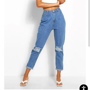 Boohoo Blue Mid Rise Boyfriend Jean